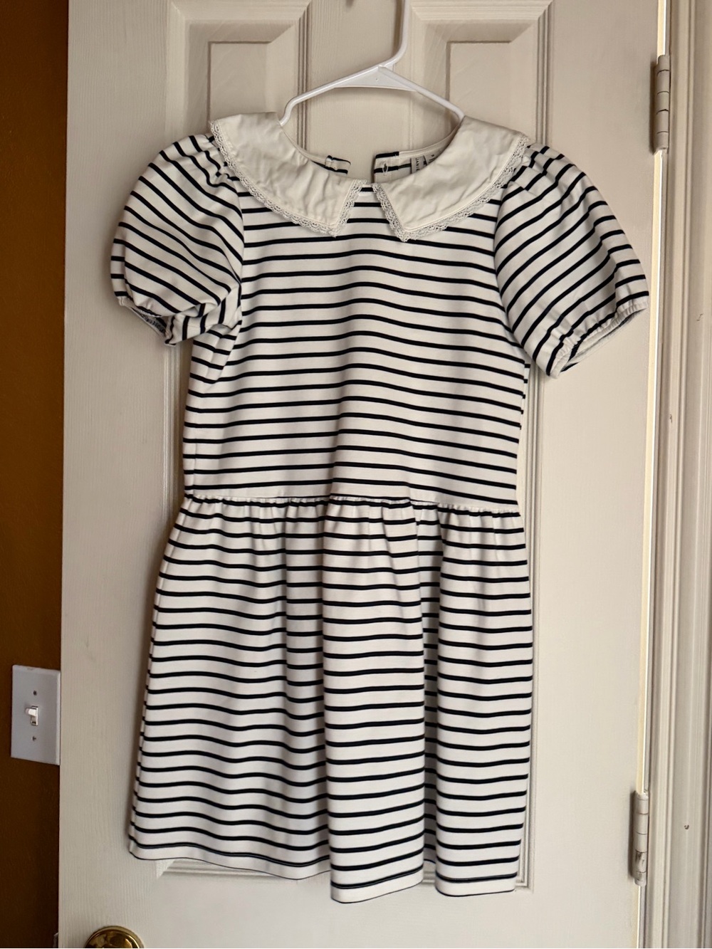 Janie and Jack Black and White Striped Dress with Lace Peter Pan Collar